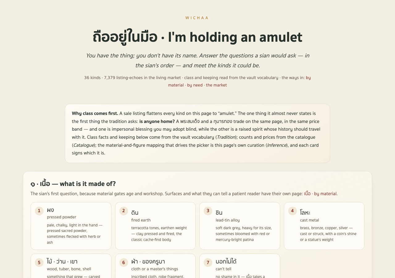 Screenshot of the amulet identification page